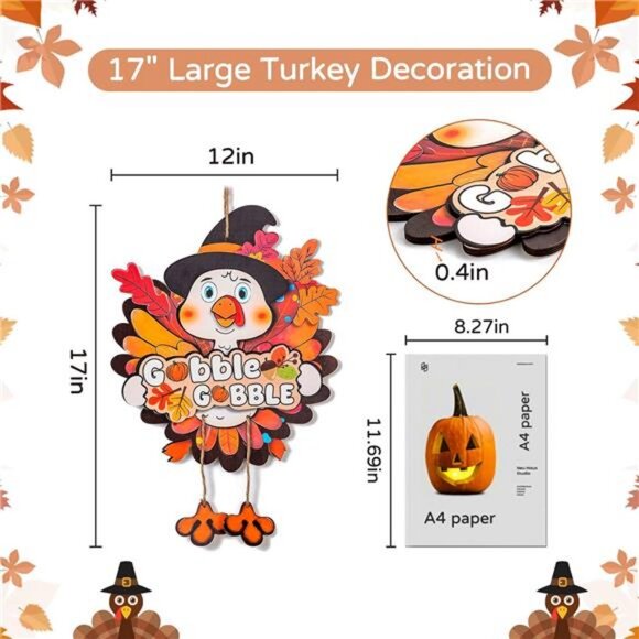 Thanksgiving Decorations Turkey for Door: 17inch Large Fall Wall Decor Gobble - Picture 3 of 8